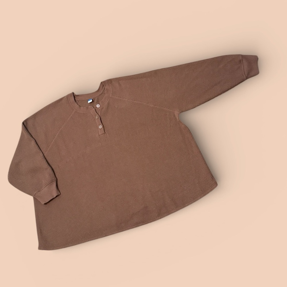 Waffle-Knit Henley Top Henley Sweater Old Navy Peppercorn Color 4X - Picture 2 of 7